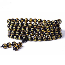 JD1739 Tibetan Buddhist Mala Rosary bracelet Six words obsidian beads Male bracelet